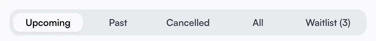 The five booking tabs above the appointment list