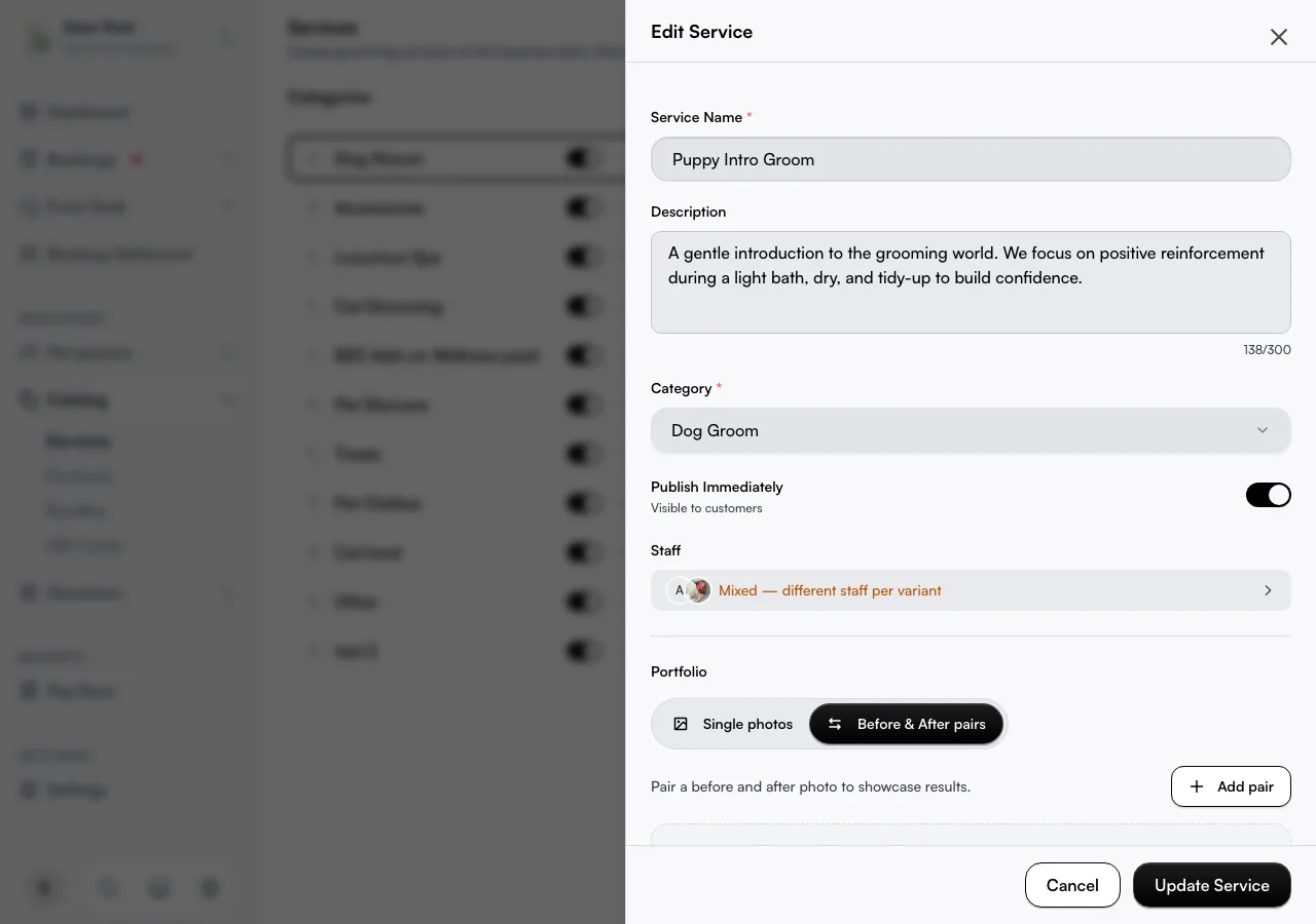 The Before & After pairs mode showing the empty state and the Add pair button