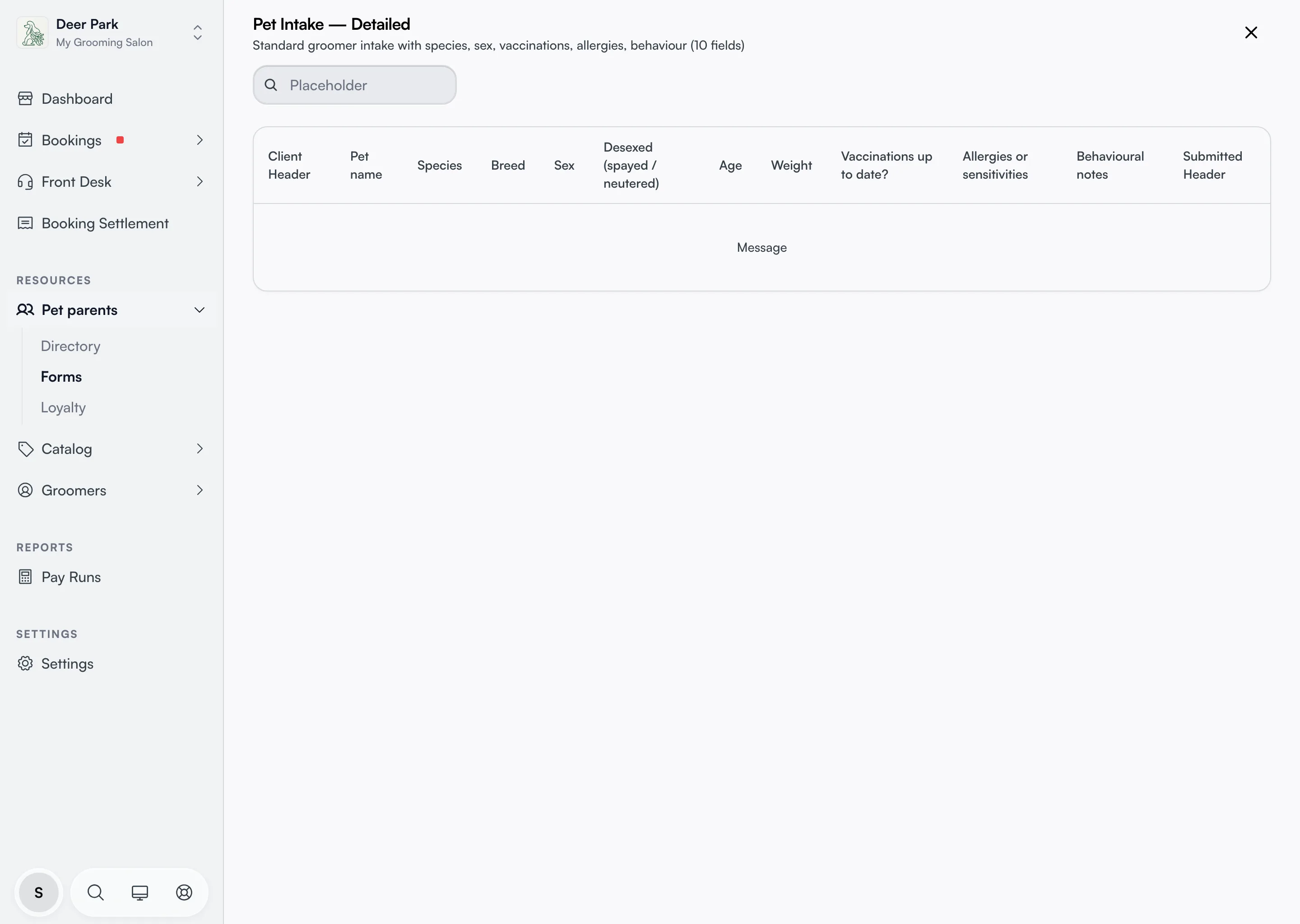 A form's responses view: who submitted, one column per question, and the submitted date