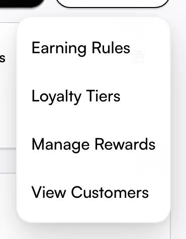 The More menu on the loyalty dashboard with the View Customers item