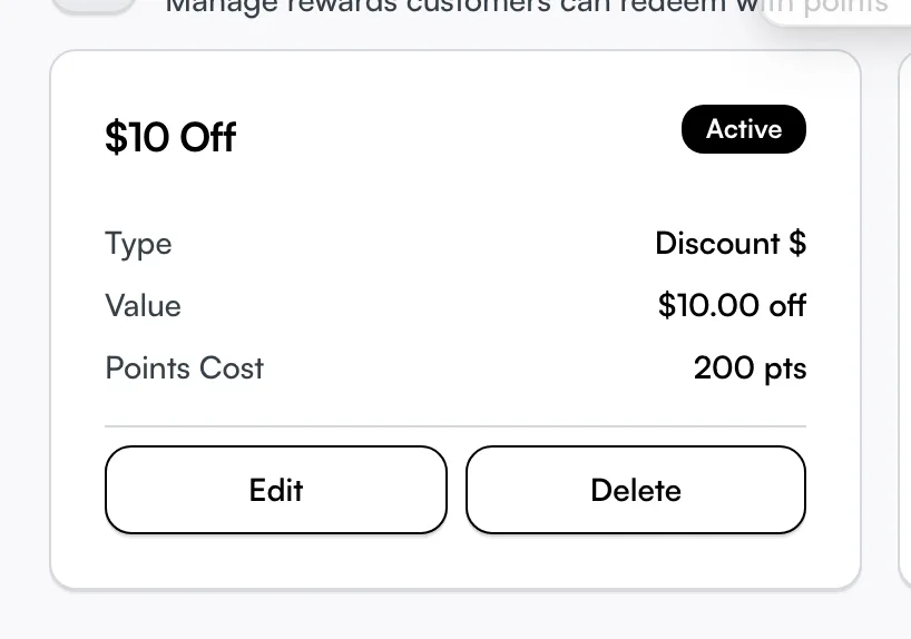 The rewards page with the Create Reward button in the top right