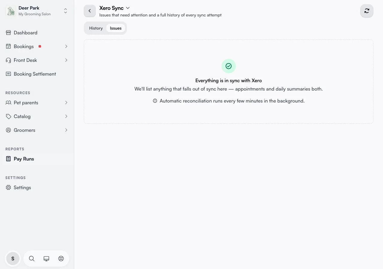 The Issues tab showing the everything-in-sync confirmation