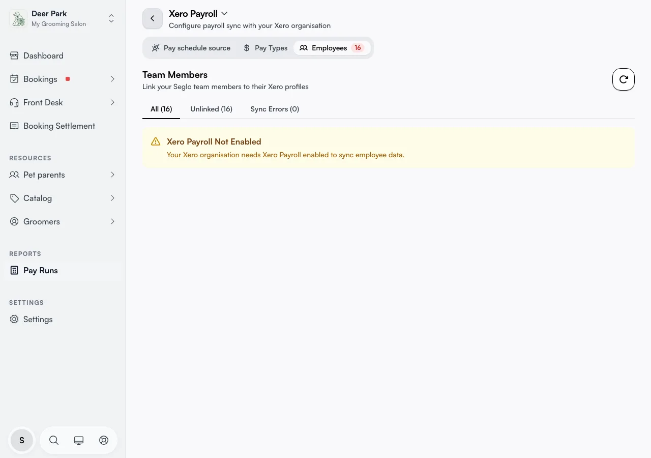 The Employees tab on the Xero Payroll page