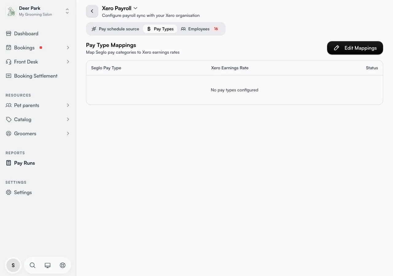 The Pay Types tab