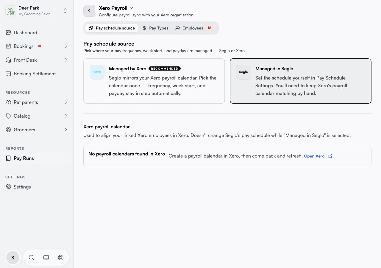 The Pay schedule source tab with two options
