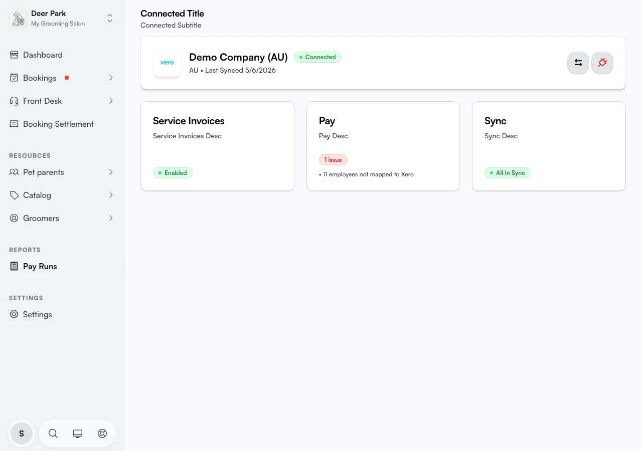 The integrations hub once Xero is connected