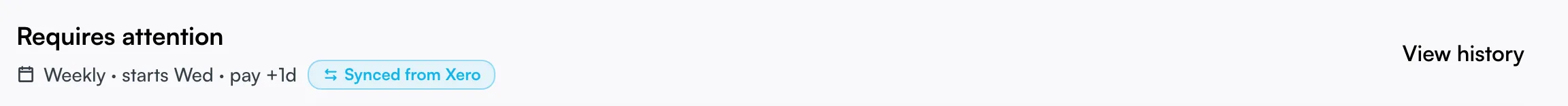 The View history button at the top right of the Pay Runs overview