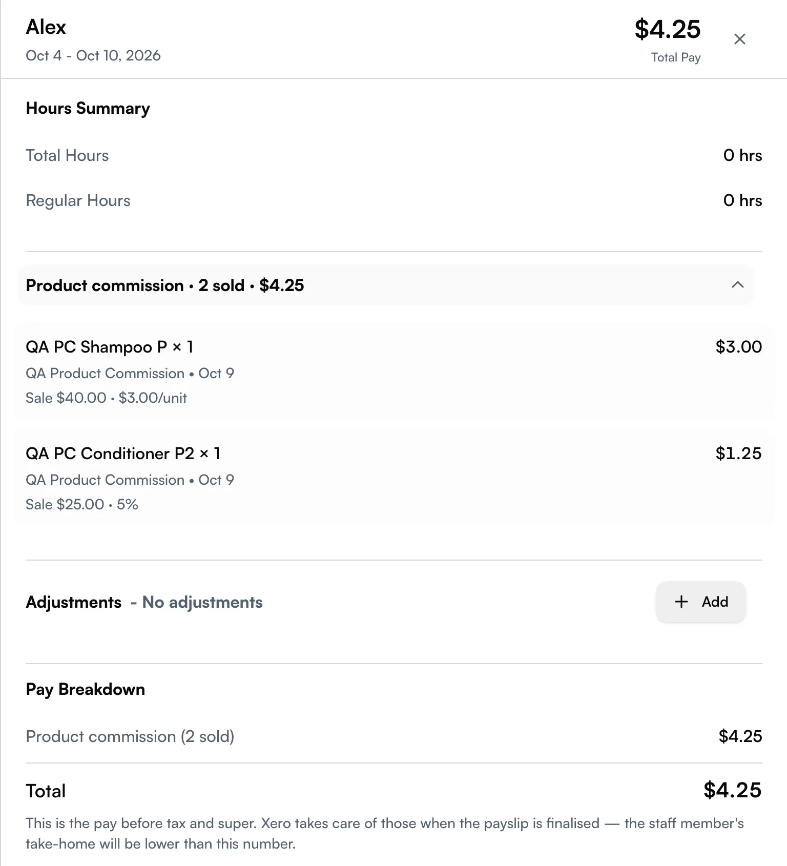 A payslip with the Product commission section and the pay breakdown