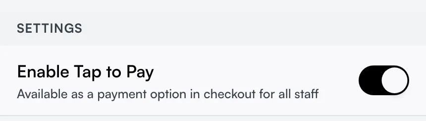 The Tap to Pay settings screen with the Set Up button and the Enable Tap to Pay switch