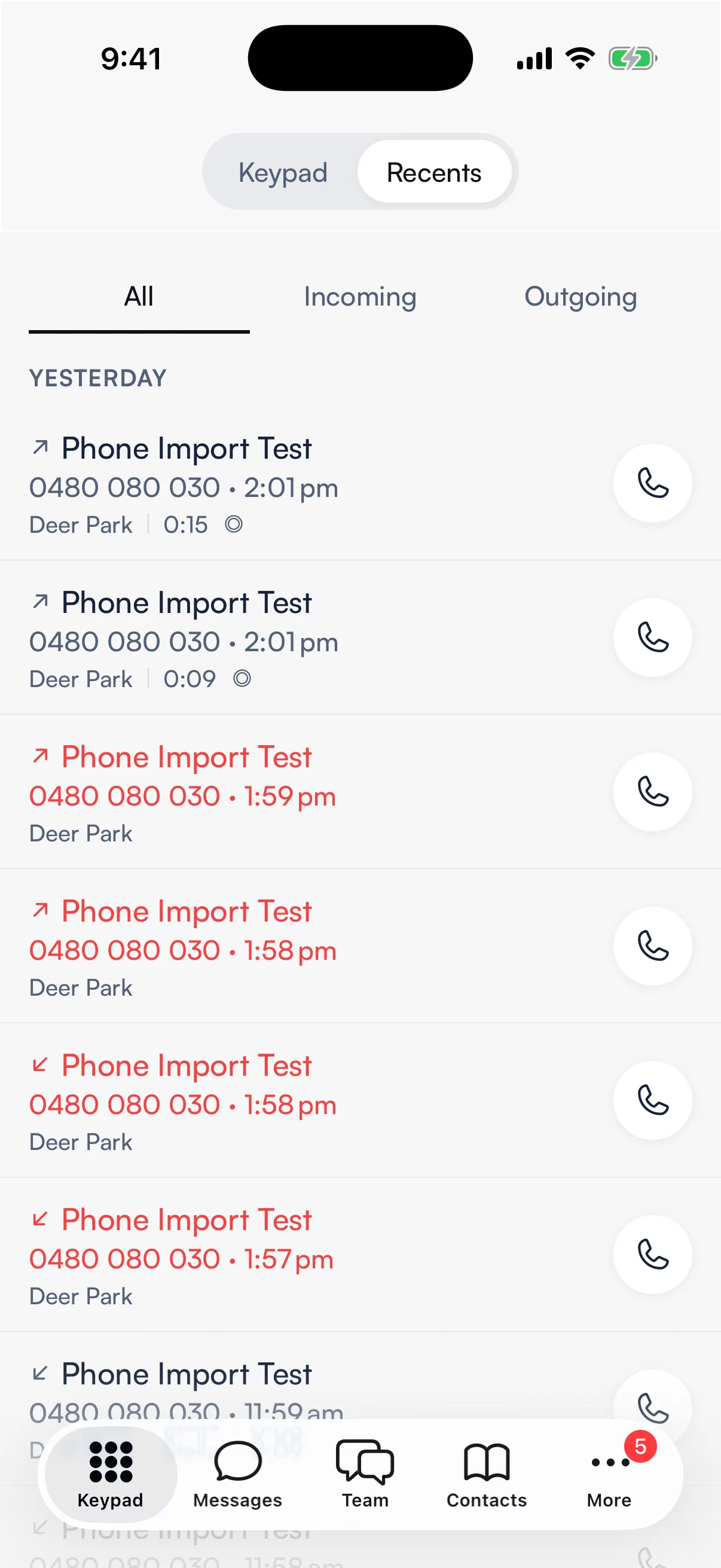 Recents with the recording mark on recorded calls