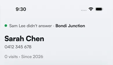 A ringing call showing Sam Lee didn't answer above the caller's name