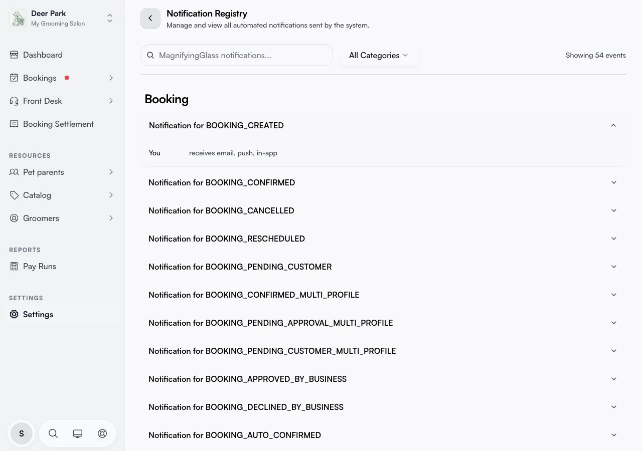 An expanded message showing who receives it and on which channels