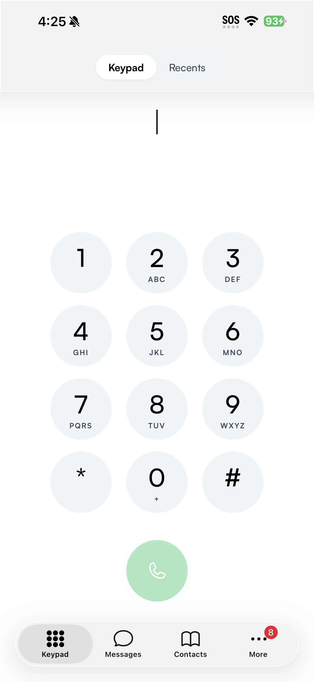 The Seglo Phone keypad on an iPhone